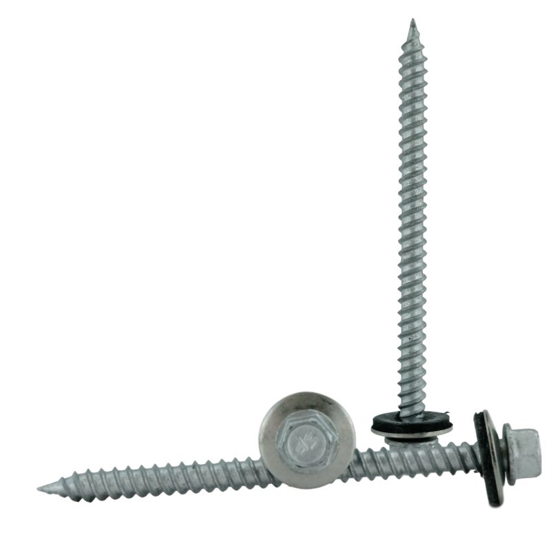 Chenango Supply #9 x 2-1/2"" Hex Washer Head Metal Roof Screw. Multiple Sizes. Self starting/tapping metal to wood,sheet metal roofing/siding screws with EPDM washer seal. for corrugated roofing.(#9x2-1/2"") - Image 1